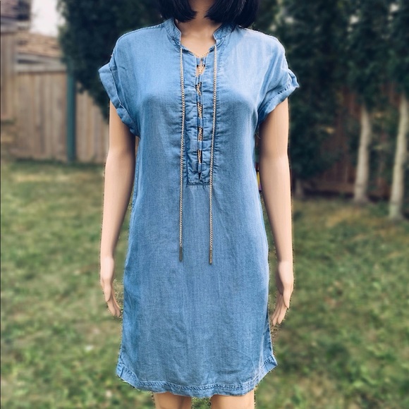 Michael Kors denim tunic with gold chain lacing - Picture 4 of 17